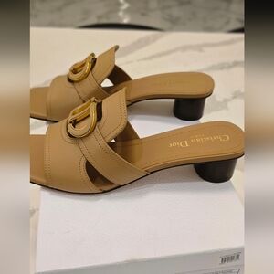 Dior Tan Mules with Gold Buckle